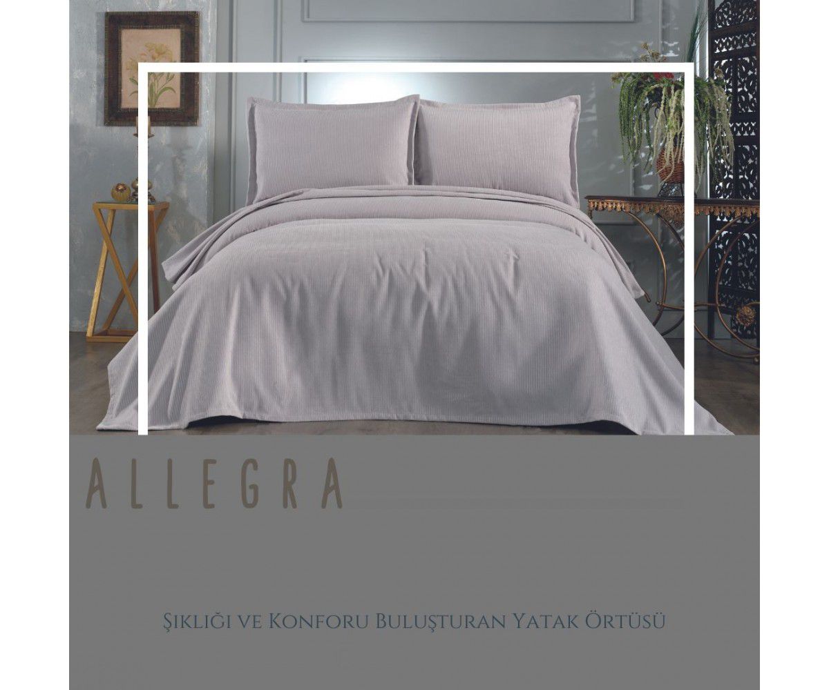 Allegra Flat Lüks Şönil Yatak Örtüsü-gri